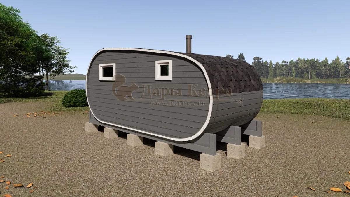 Баня-бочка «Танк» из кедра 5х2,2 метра (вариант 1)