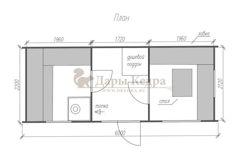 Баня «Парус» из кедра 6х2,2 метра (вариант 2)